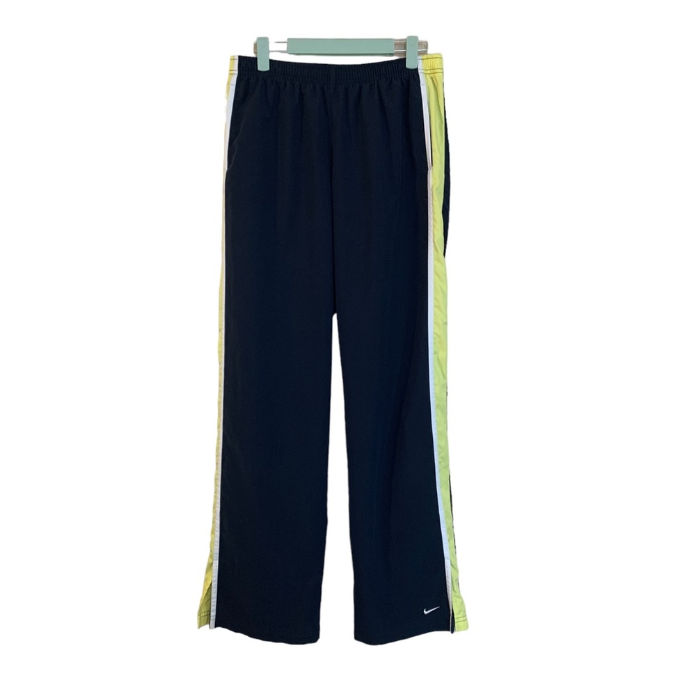 NIKE Athletic Track Pants Size M Blue Yellow White Stripes Split Ankle O…